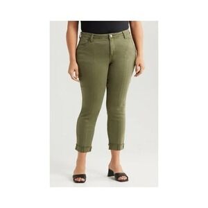 Kut From The‎ Kloth Amy Crop Straight Leg Jeans Olive Green Frayed Hem Sz 2 NWT